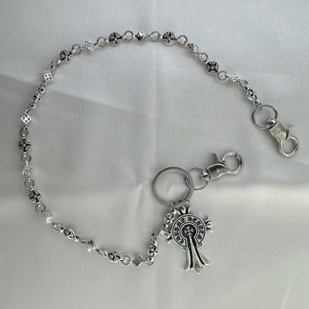 Chrome Hearts CH Silver Cross Ball Dice Wallet Chain Gothic Cross Pendant NEW - Picture 4 of 6